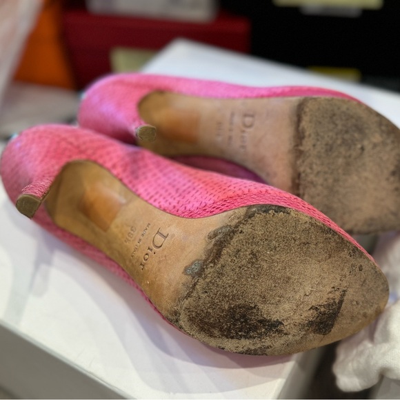 CHRISTIAN DIOR  Leather Python Embossed Peep Toe Platform - Picture 4 of 10